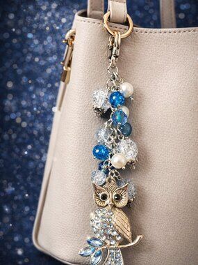 Owl Purse Charm – Blue Beaded Bag Accessory